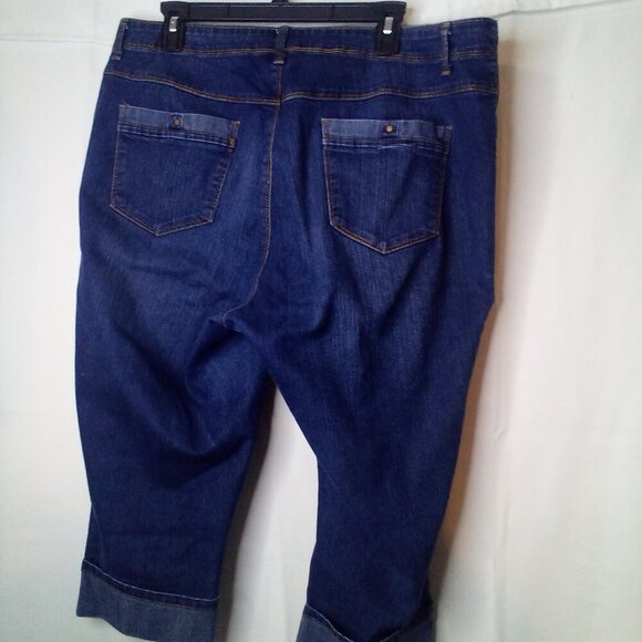 Gloria Vanderbilt Capri Jeans Women 16W Roll Cuff Hem Big Pockets Blue - Picture 10 of 13